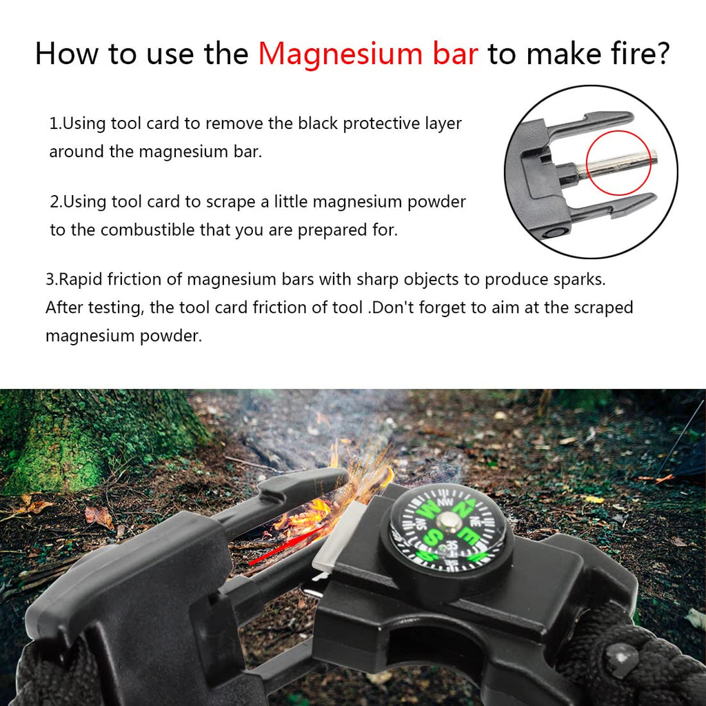 Nvioasport 20 In 1 Paracord Bracelet, Adjustable Gear Kit With Sos Led Light, Fire Starter, Bigger Compass, Survival Whistle, Pe