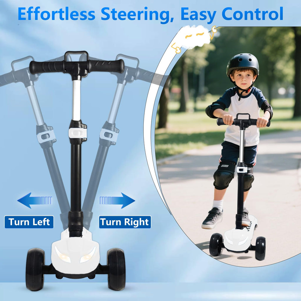Electric Scooter for Kids Ages 3-12, 3-Wheel Foldable Scooter with Full Body Lights, Wide Deck,3 Adjustable Heights, 5MPH Safe S