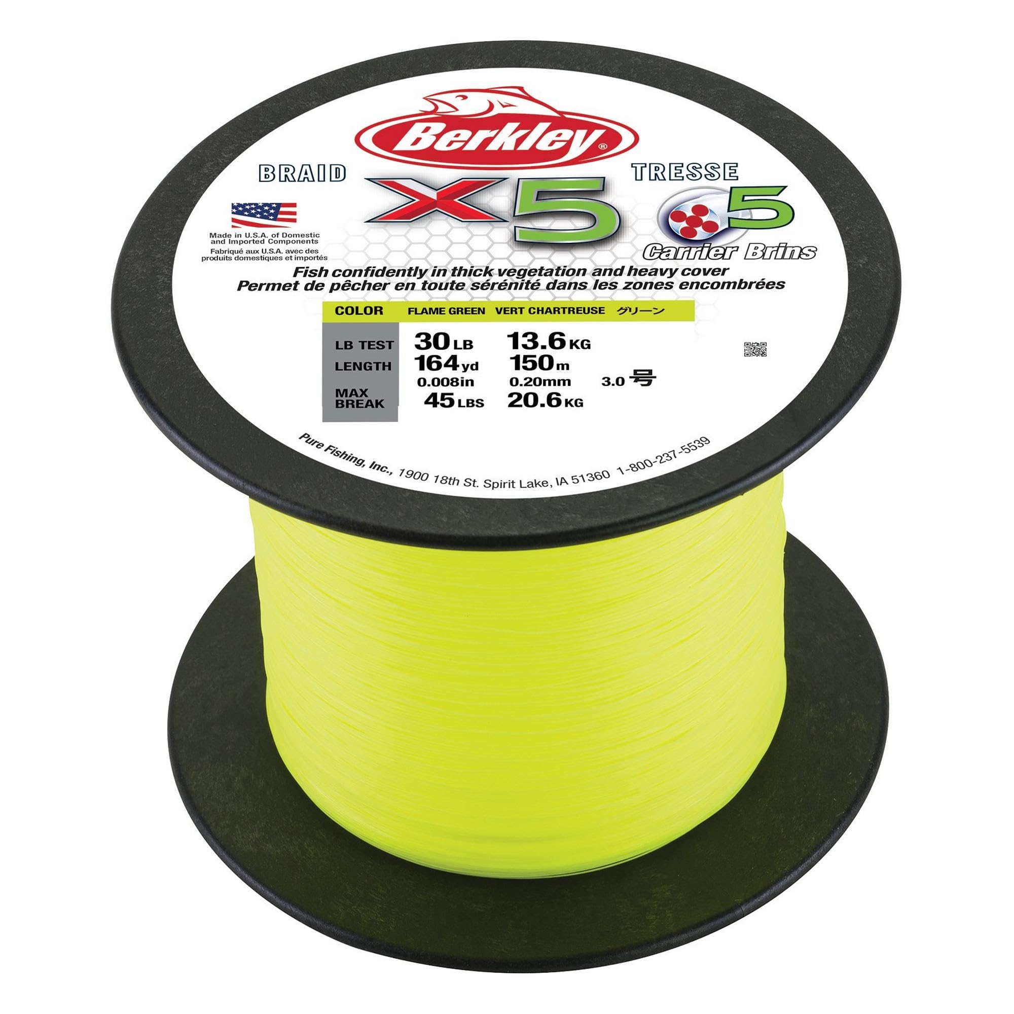 Berkley X5 Braid Superline, Low-Vis Green, 10-Pound Break Strength, 328Yd Fishing Line, Suitable For Freshwater And Saltwater En