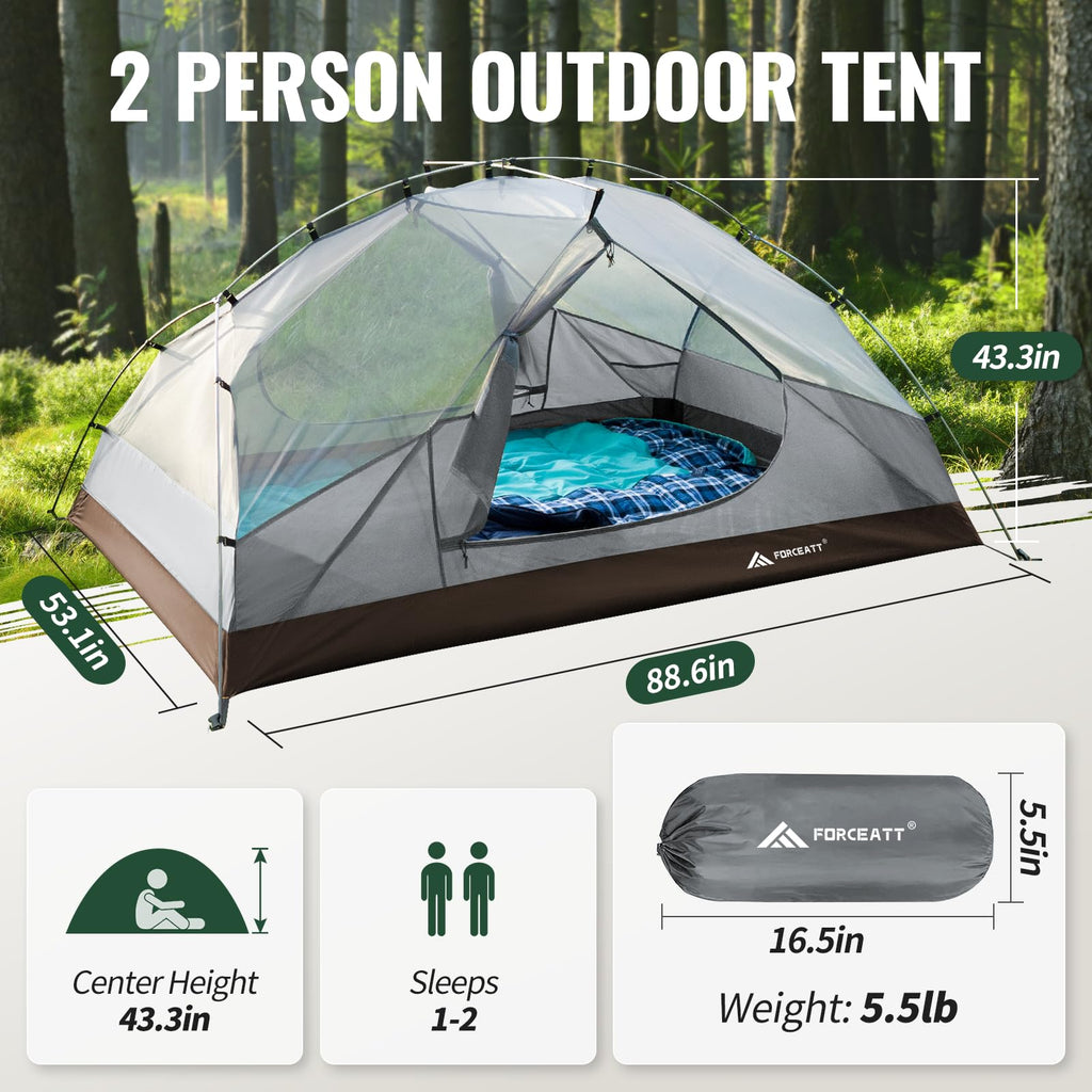 Forceatt Tent For 2 Person Is Waterproof And Windproof, Camping Tent For 3 To 4 Seasons,Lightweight Aluminum Pole Backpacking Te