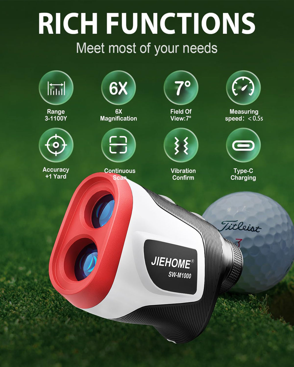 Jiehome Golf Rangefinder With Slope 1100 Yards Laser Rangefinders Golfing Flag Pole Locking Vibration Rechargeable Hunting Range