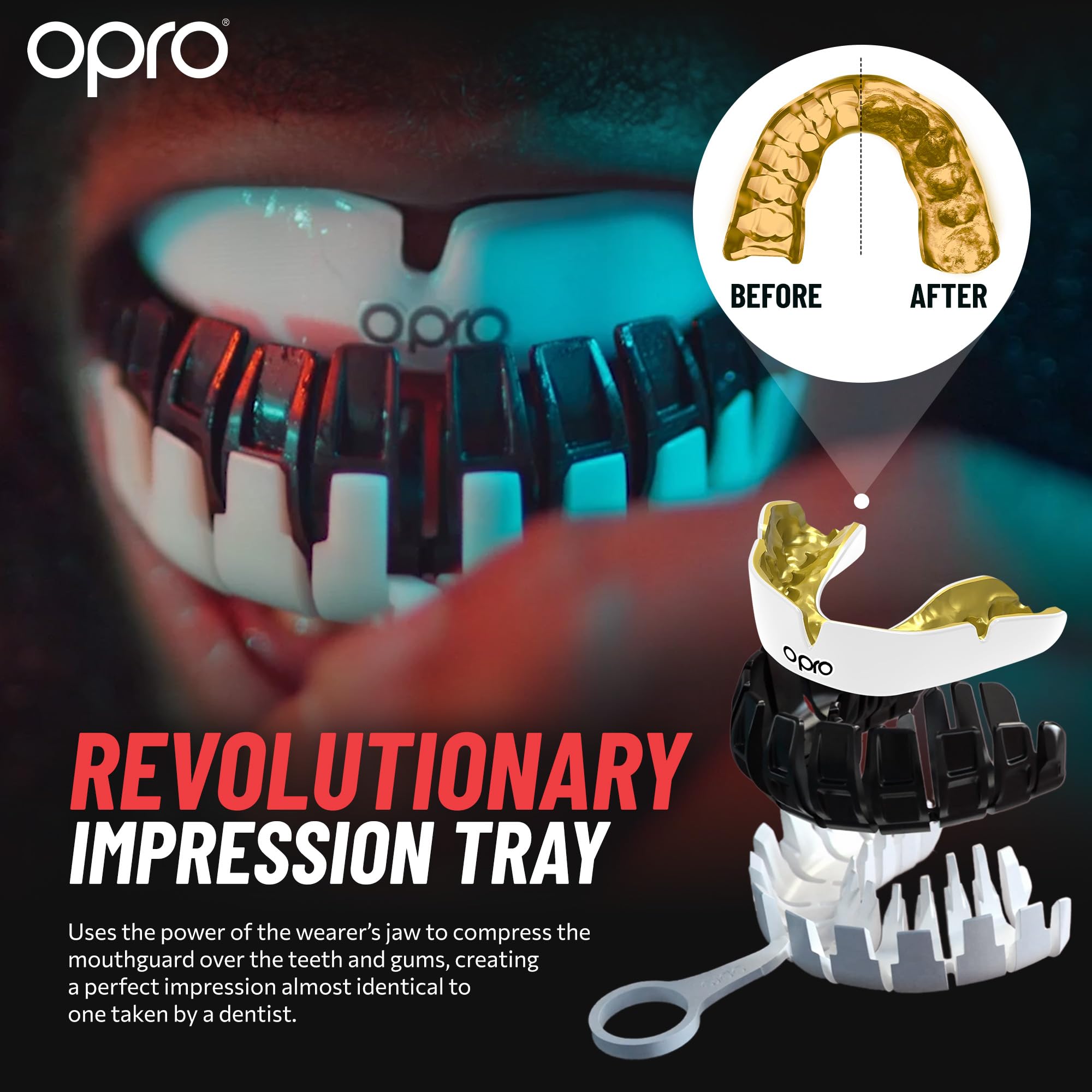 Opro Instant Custom-Fit Mouth Guard, Dentist Mouthguard, Revolutionary Fitting Technology For Ultimate Comfort, Protection & Fit