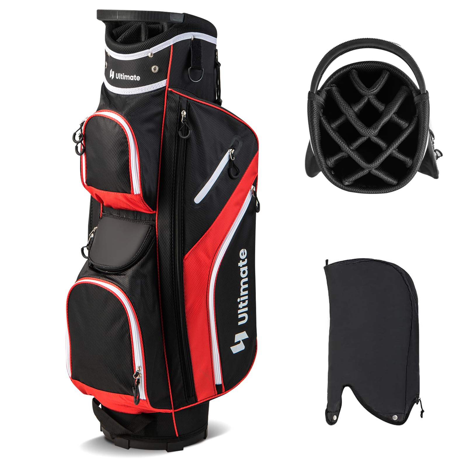 KOTEK Golf Cart Bag, 14 Way Organizer Divider with 9 Pockets, Cooler Bag, Rain Cover, Adjustable & Detachable Dual Shoulder Stra