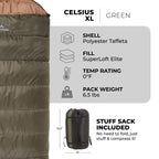 Teton Sports Celsius Xl 0F Sleeping Bag; Great For Family Camping; Free Compression Sack