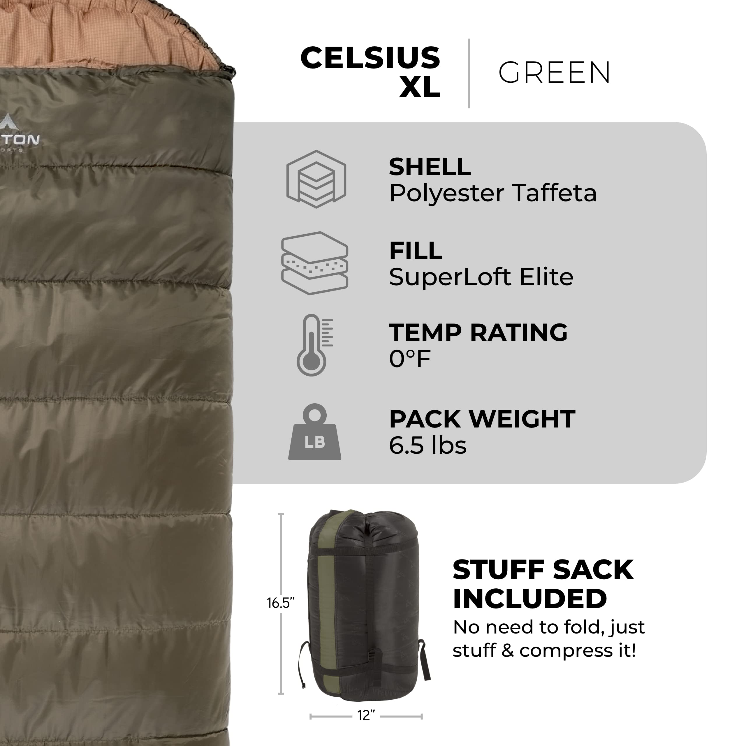 Teton Sports Celsius Xl 0F Sleeping Bag; Great For Family Camping; Free Compression Sack