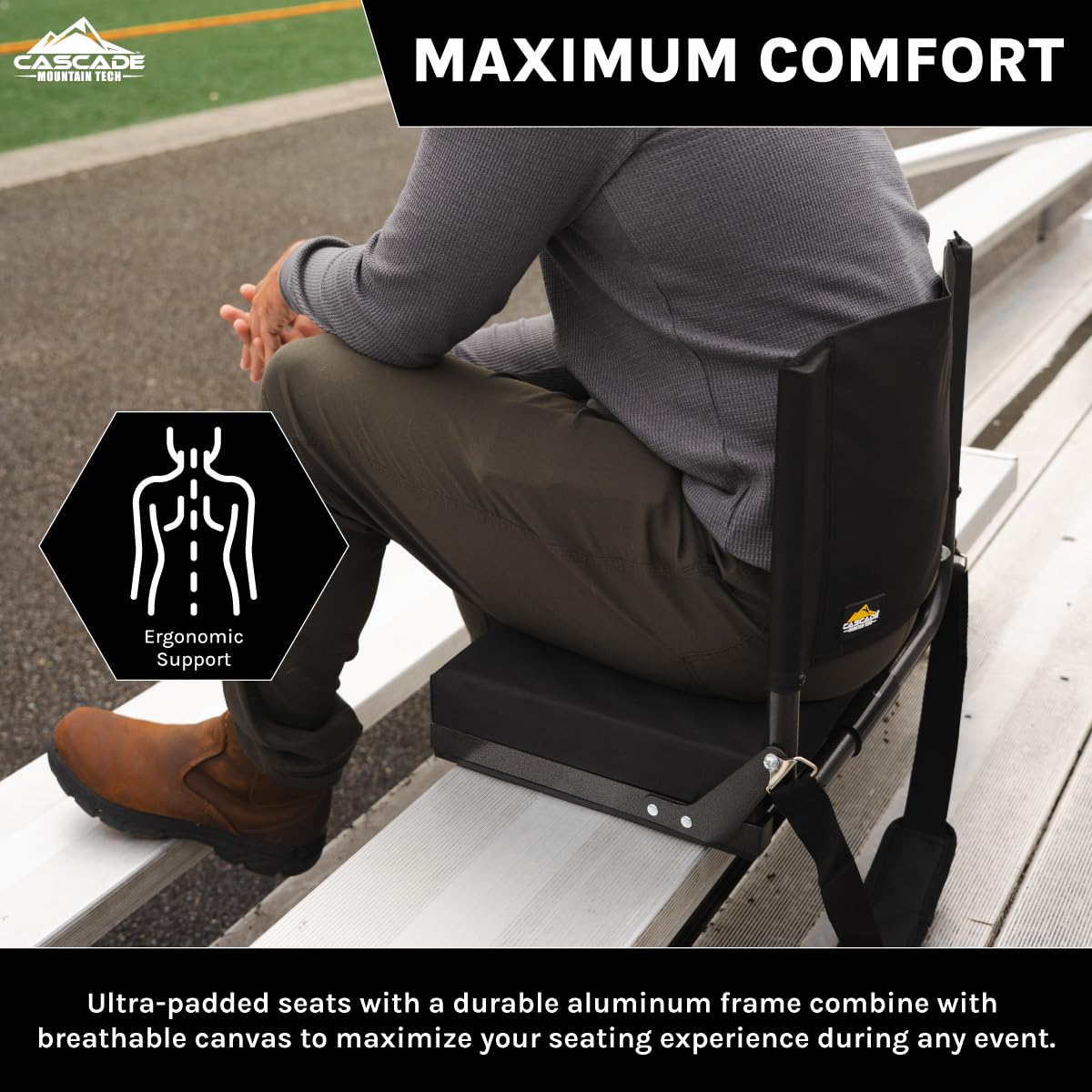 Cascade Mountain Tech Deluxe Stadium Seat, One Size, Navy Blue Ultra Padded