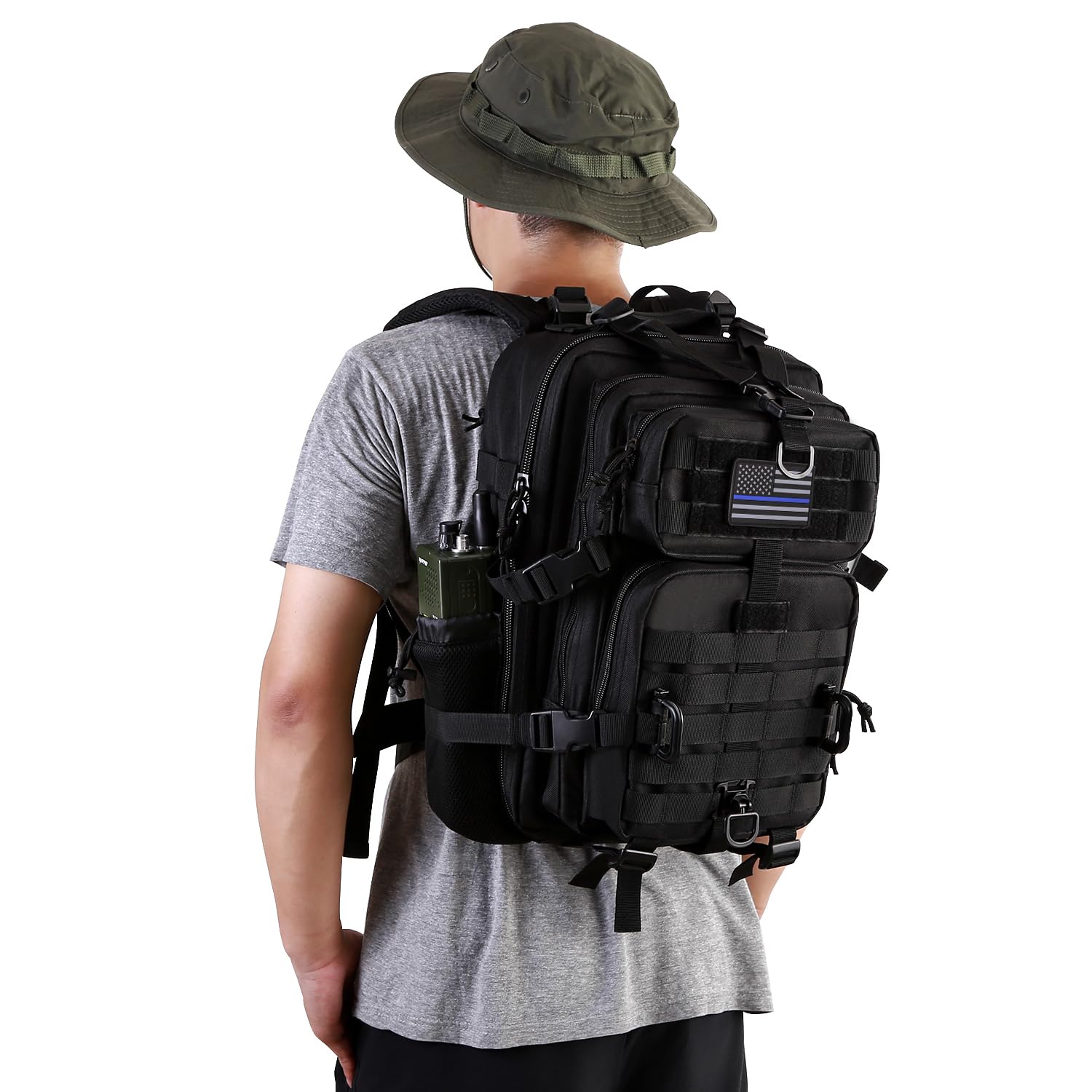 Hannibal Tactical 30L Molle Assault Pack, Tactical Backpack Military Army Camping Rucksack With Bottle Holder, 3-Day Pack, Black