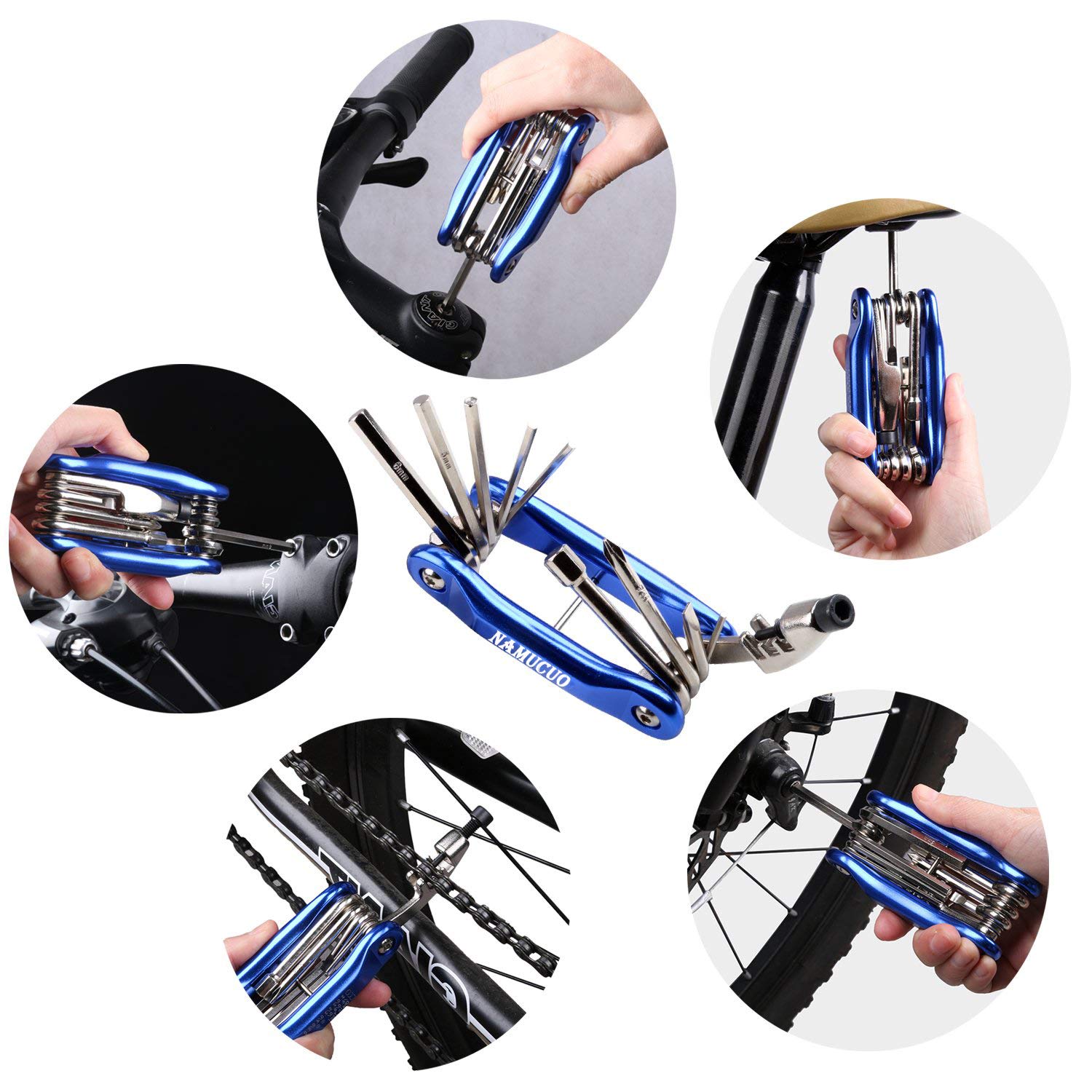 Ybeki Bike Repair Tool Kits - Bicycle Tool Set With Saddle Bag And Bicycle Multi-Tool Chain Tool (Blue Tool Kits 10 In 1 + Bag)