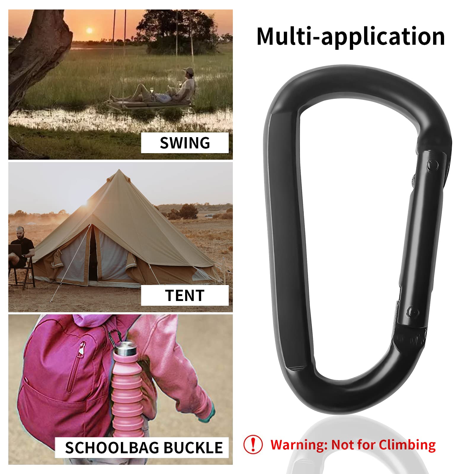 Carabiner Caribeener Clips, 3 Heavy Duty Carabiner For Hammocks, Camping Accessories, Hiking, Keychains, D Shaped Spring Hook Ca