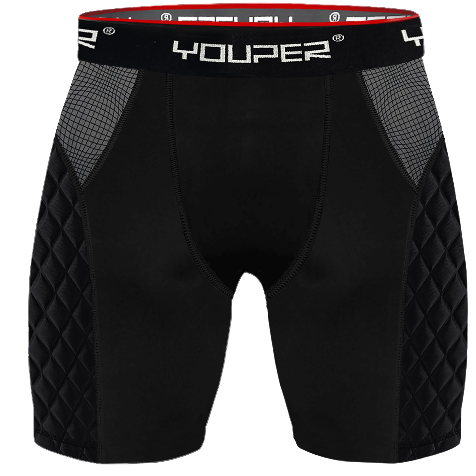 Youper Youth Elite Compression Padded Sliding Shorts W/Cup Pocket For Baseball, Football (Black, Large)