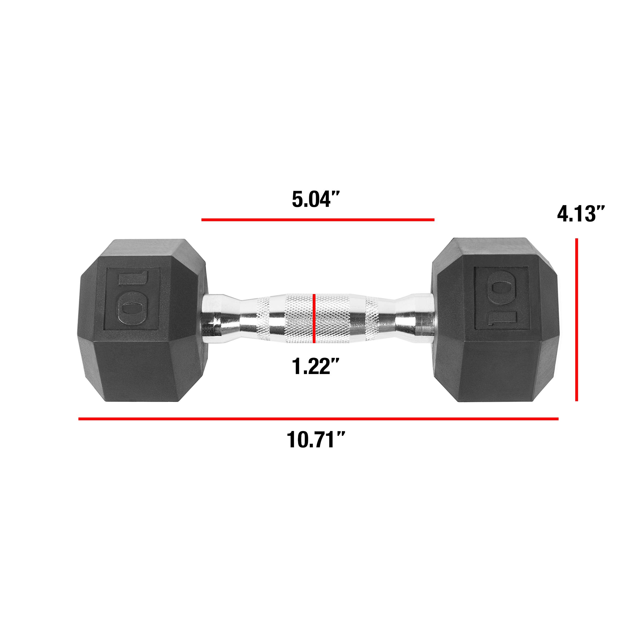CAP Barbell 65 LB Rubber Coated Hex Dumbbell Hand Weight - Single | Chrome Handle