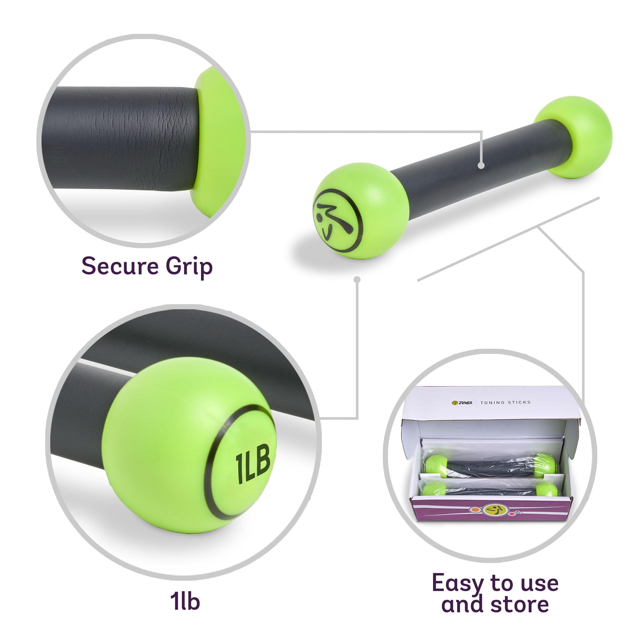 Zumba Toning Sticks, Hand Weights For Women, Dumbbell Weight Set, 1 Pound