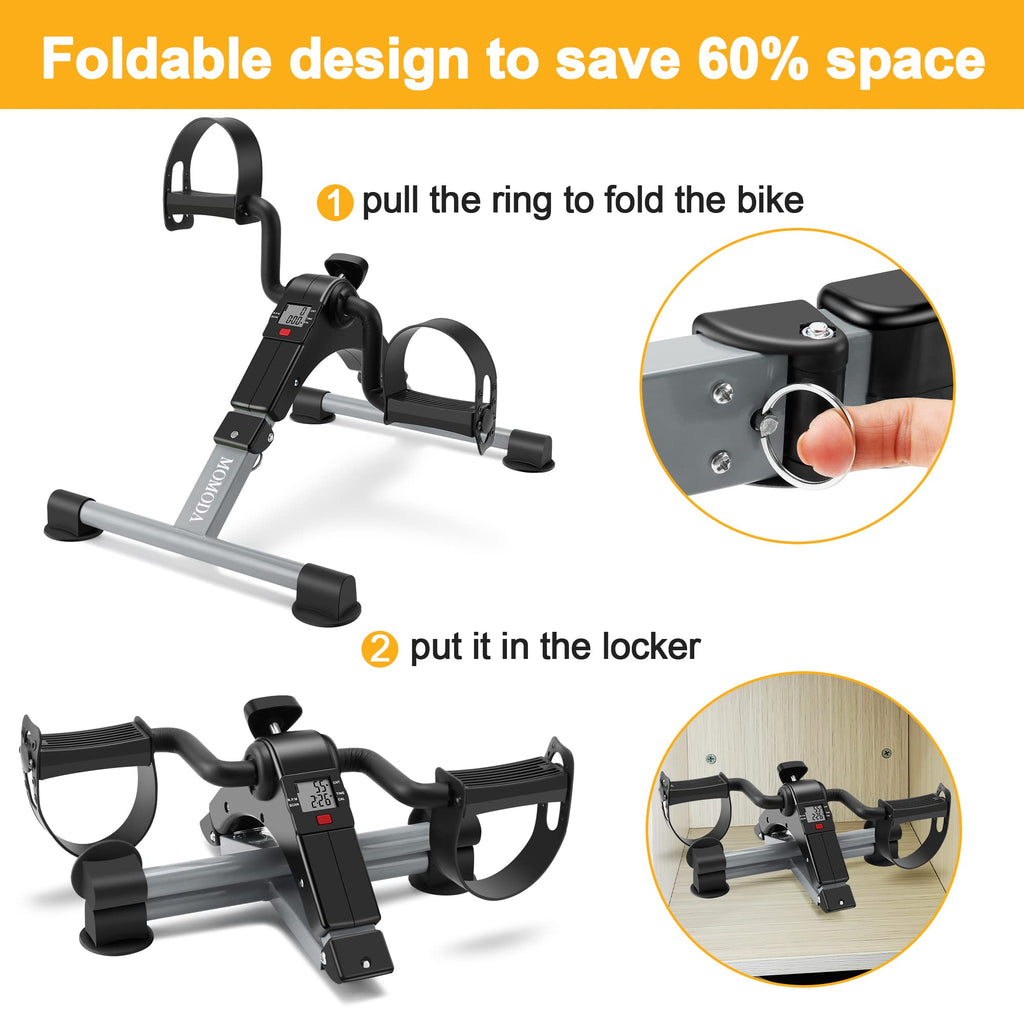 Pedal Exerciser Desk Exercise Bike Leg And Arm Recovery Bike With Lcd Monitor Foldable And Porable (Black/Grey)