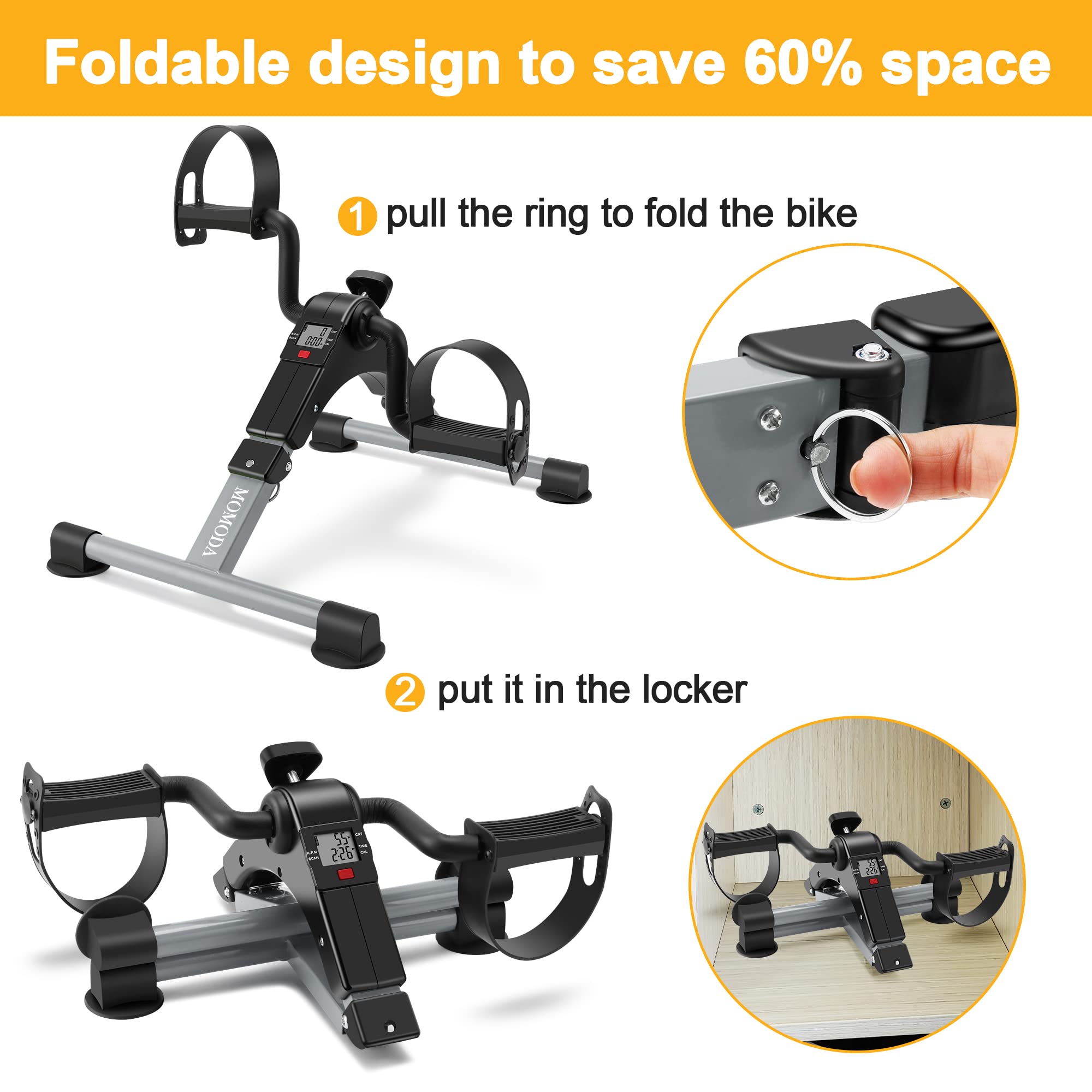 Pedal Exerciser Desk Exercise Bike Leg And Arm Recovery Bike With Lcd Monitor Foldable And Porable (Black/Grey)