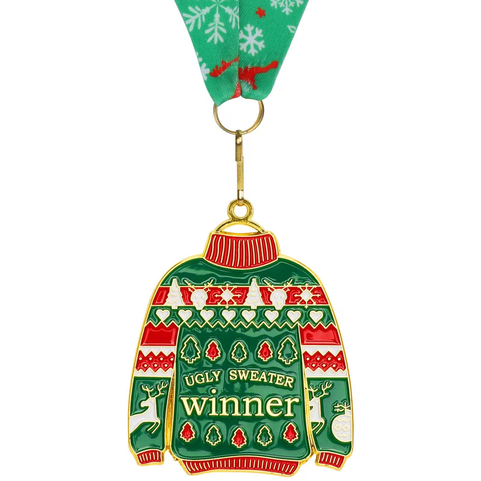 Abaokai Ugly Sweater Medal Christmas Style Neck Ribbon, Award Contest Medals, Best Ugly Christmas Sweater Trophy