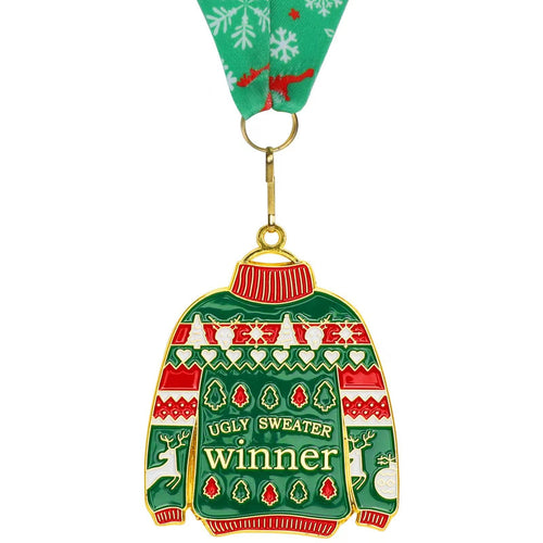 Abaokai Ugly Sweater Medal Christmas Style Neck Ribbon, Award Contest Medals, Best Ugly Christmas Sweater Trophy