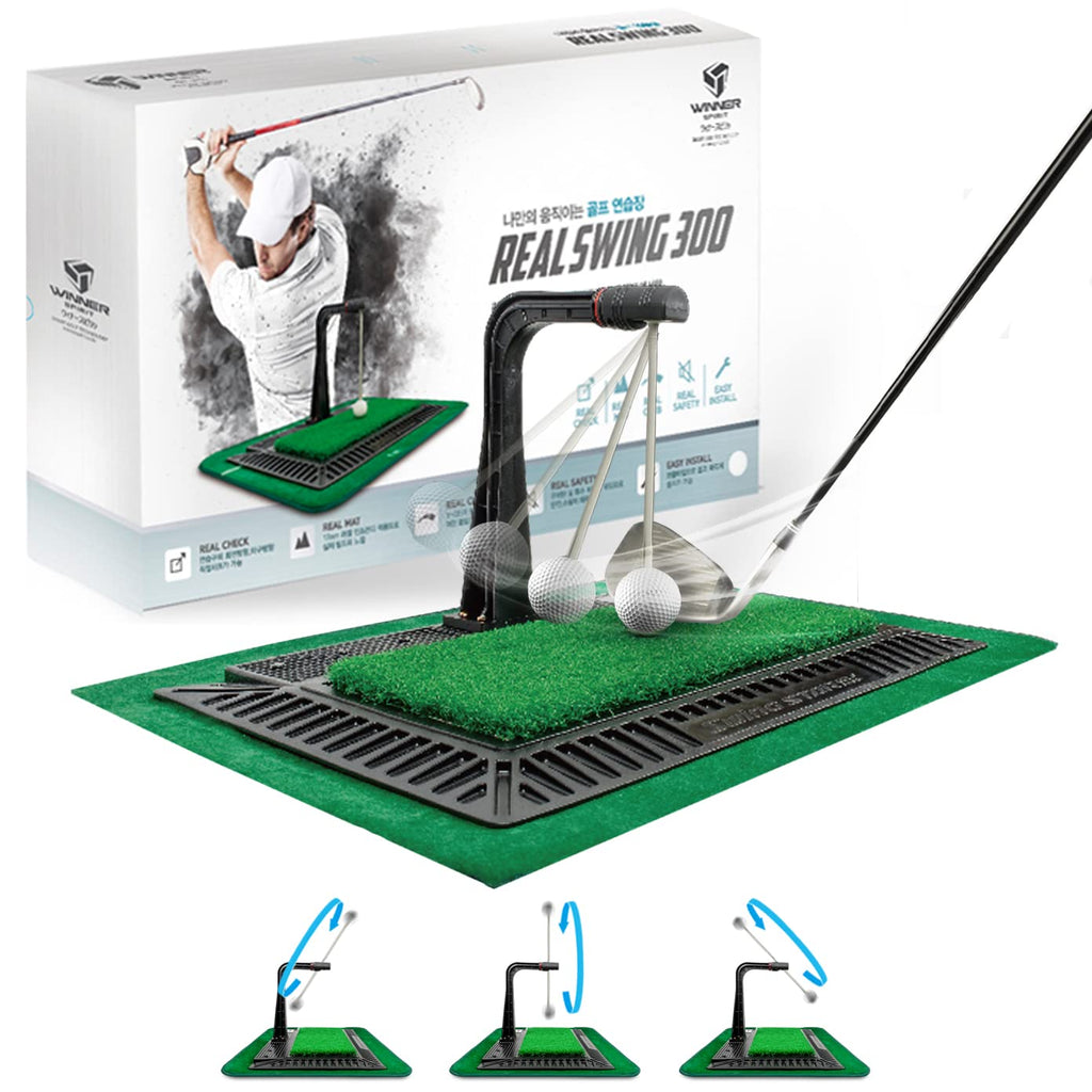 Winner Spirit Real Swing 300 Golf Swing & Hitting Trainer, True Impact, Checking Path After Swing Practice Mat Groover Training 