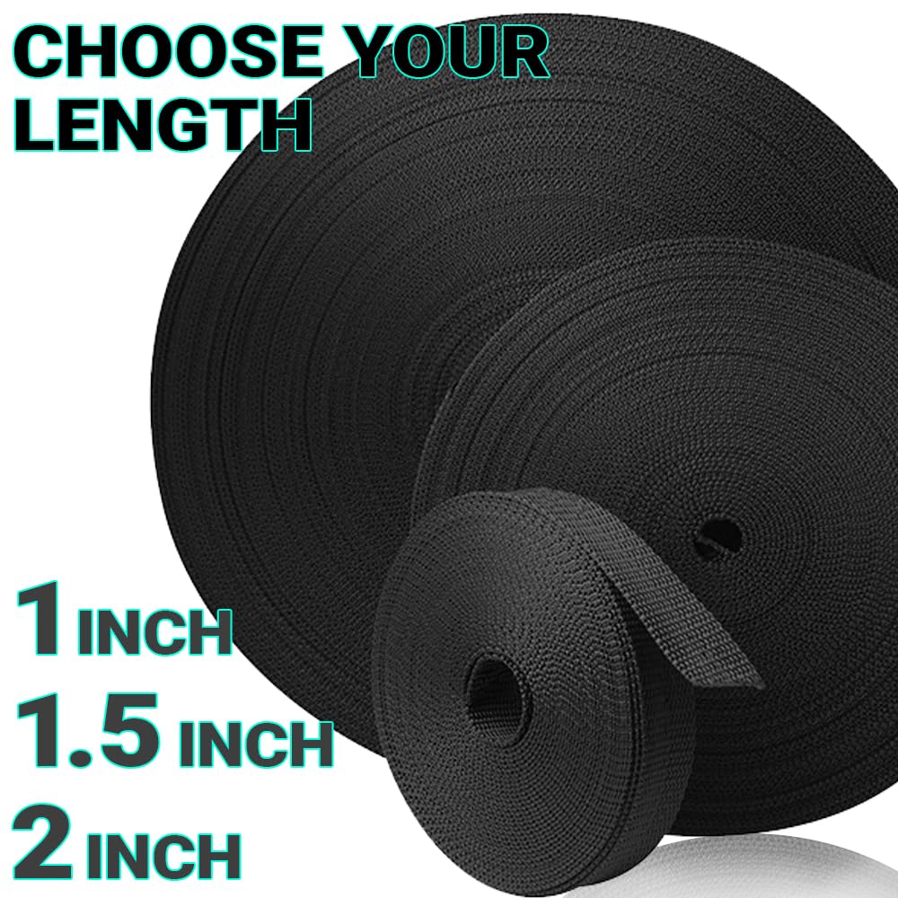 Teceum 1 Inch Webbing - Black - 50 Yards - 1    Webbing For Climbing Outdoors Indoors Crafting Diy Nw