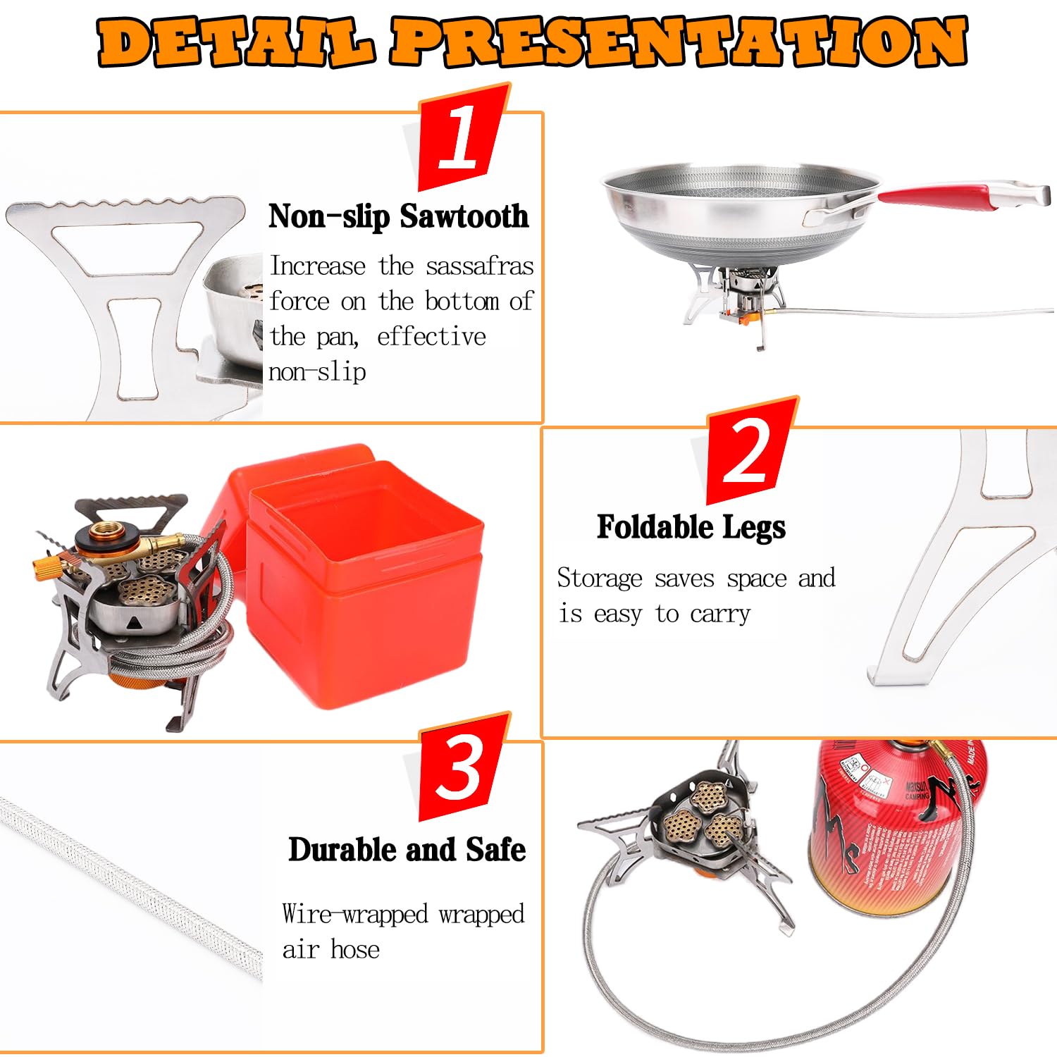Svnvioz Camping Stove, Windproof Backpacking Stove With 3 Burner Cores, Piezo Ignition, Storage Box, 2 Types Fuel Canister Adapt