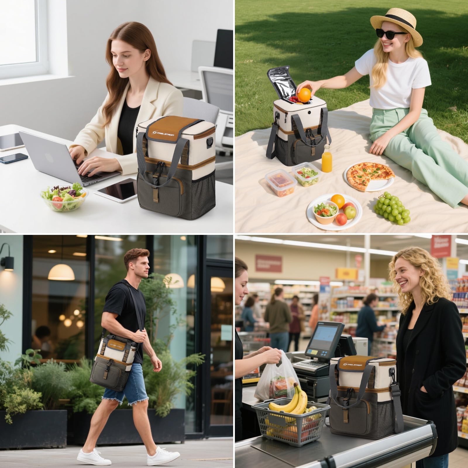Maelstrom Lunch Box For Women, 20L Insulated Lunch Bag Men, Leakproof Double Deck Cooler Bag, Soft Lunch Cooler With Quick Acces