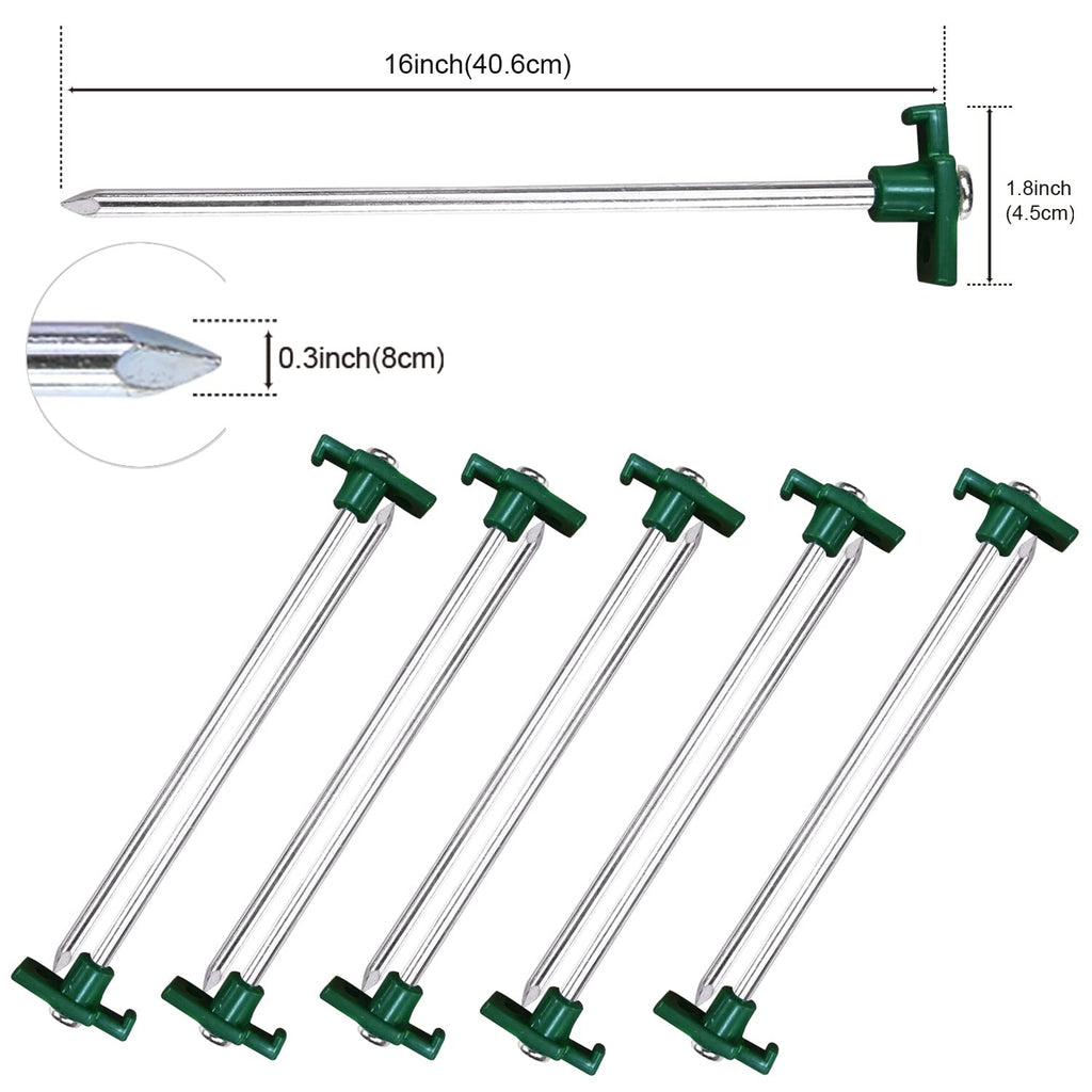 Abccanopy 15 Inch Tent Stakes 10 Pcs Non-Rust Metal Ground Anchors, Heavy Duty Spikes With 4 Ropes For Outdoor Camping, Green