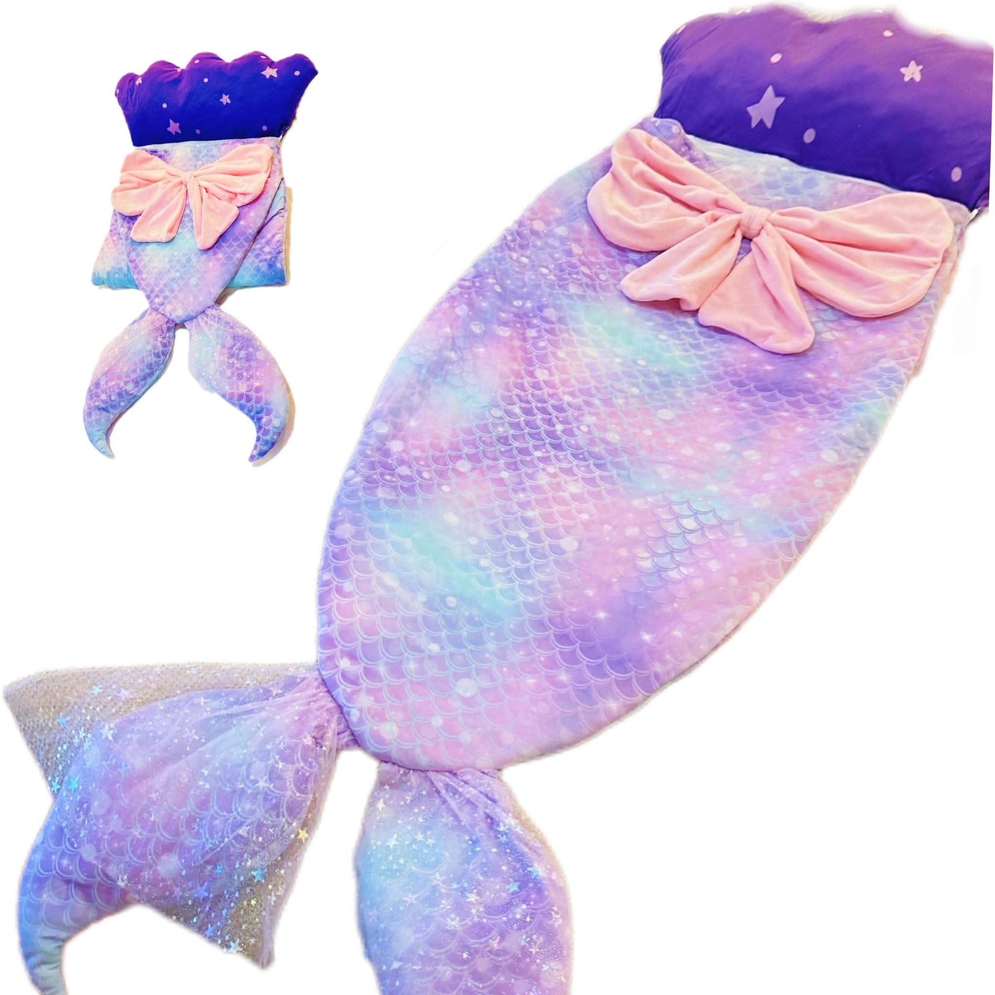 Nalexmi Mermaid Sleeping Bag, Girl Mermaid, Slumber Bags for Kids, Children Animal Sleeping Bags, Size 63''*24''(Mermaid, Purple