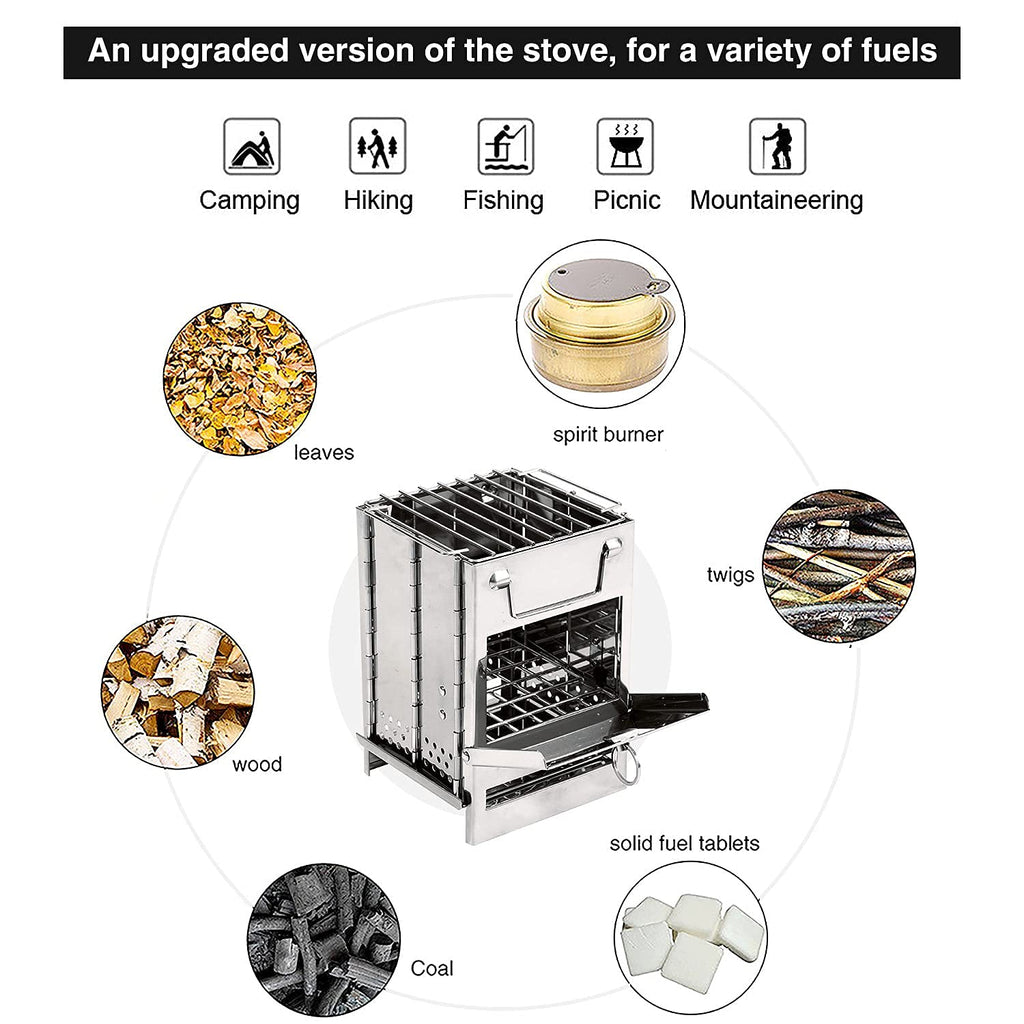 Redcamp Wood Burning Folding Camp Stove Stainless Steel Grill, Portable Collapsible Backpacking Stove Survival Rocket Stove For