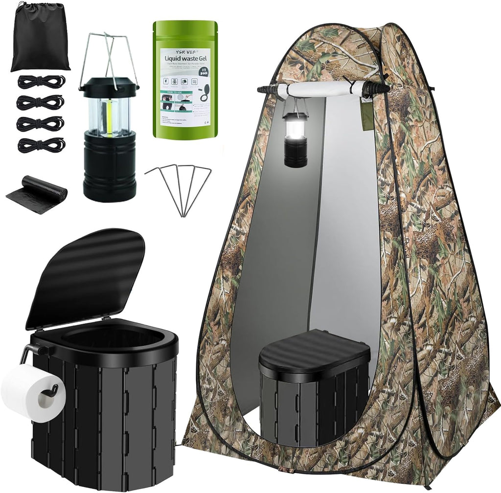 Portable Toilet Kit, Camping Toilet With Pop-Up Privacy Tent And Poo Gel Toilet Bags, Washable Portable Outdoor Showers Changing