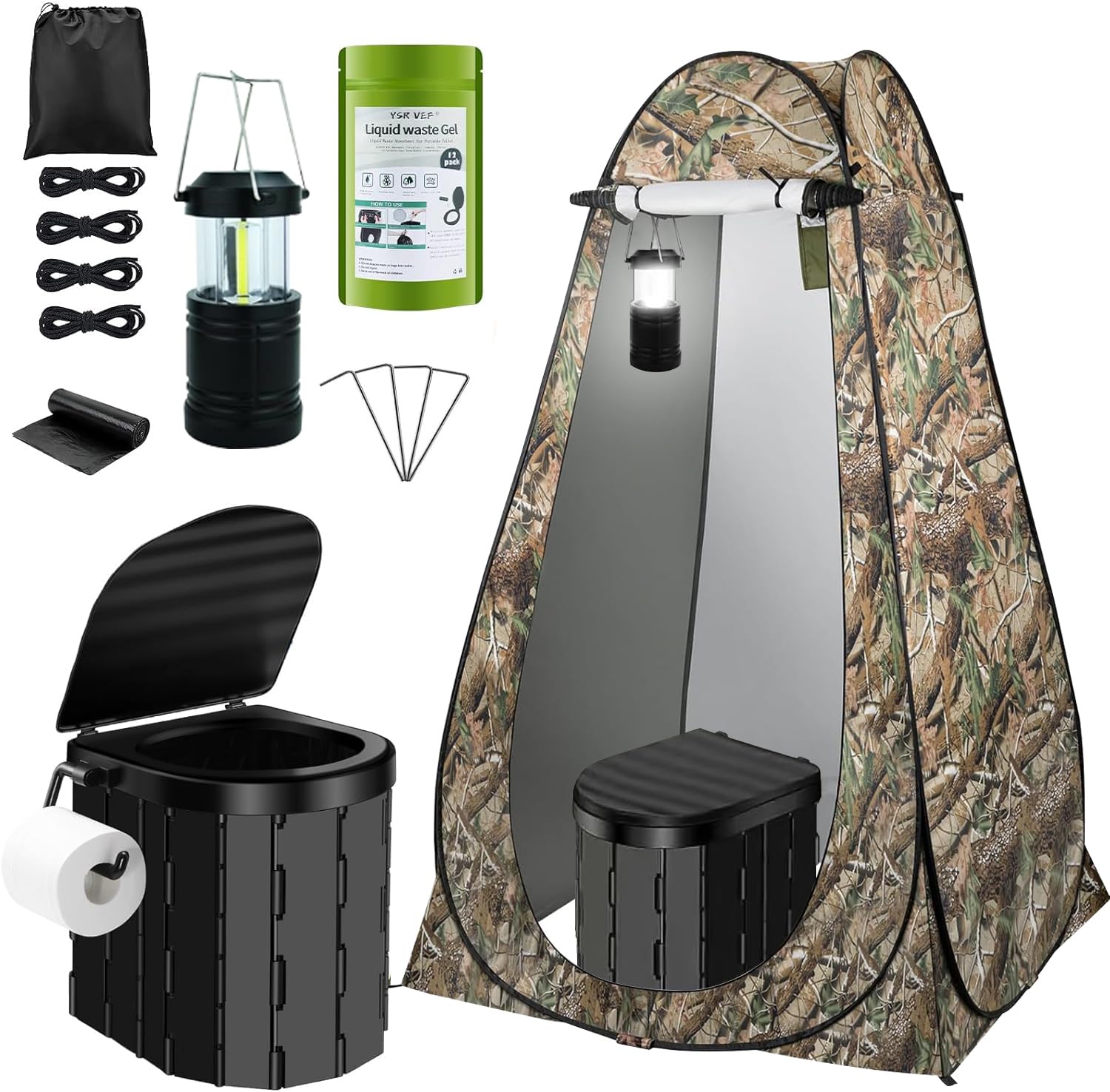 Portable Toilet Kit, Camping Toilet With Pop-Up Privacy Tent And Poo Gel Toilet Bags, Washable Portable Outdoor Showers Changing