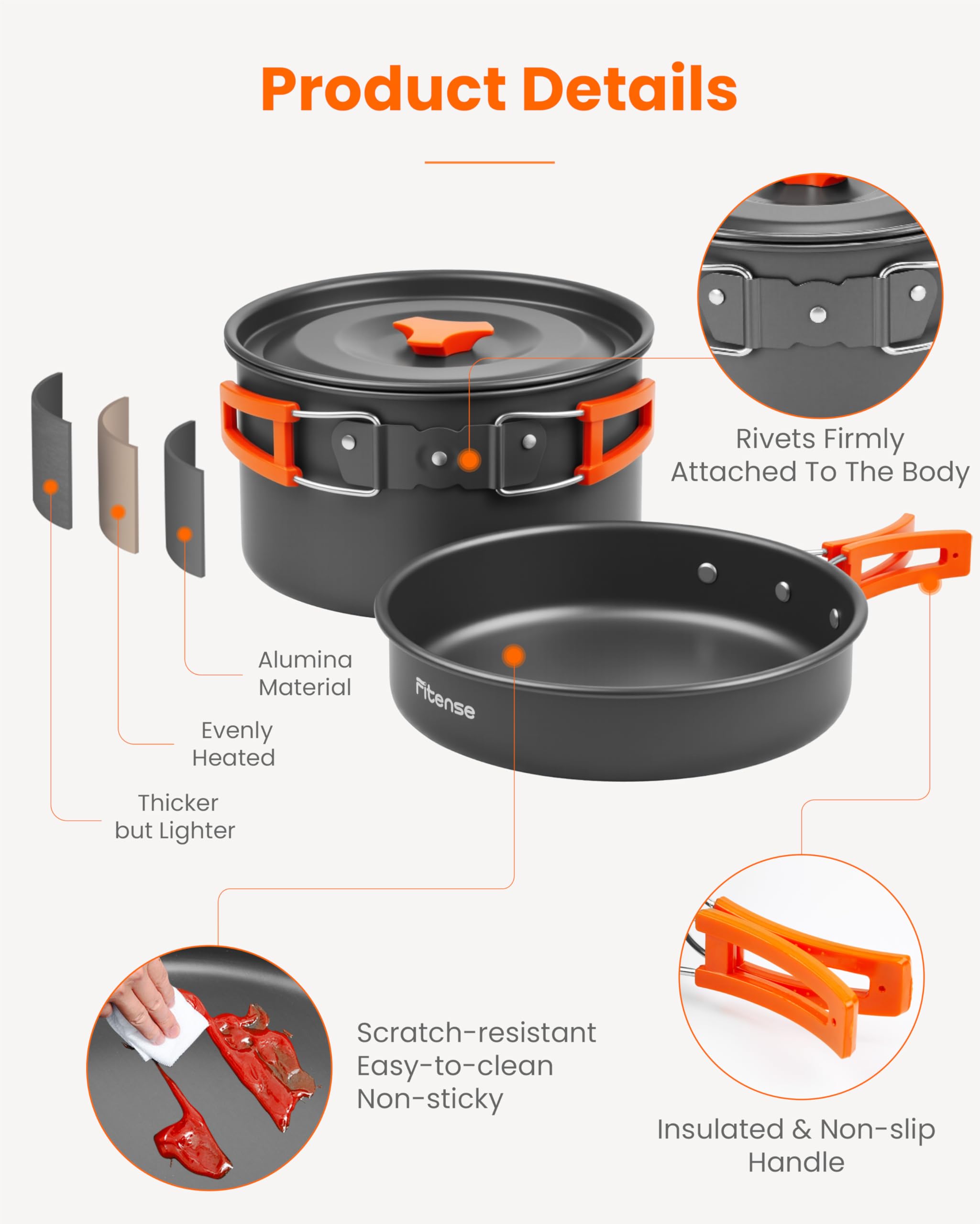 Fitense 22Pcs Camping Cookware Mess Kit For 2, Lightweight Camping Kitchen Pots And Pans Set, Portable Camping Essentials For Ba
