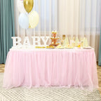 Nssonben 14Ft Pink Tulle Table Skirt Fluffy And Elegant Tutu Table Skirts For Wedding Birthday Party Baby Shower (L168Inah30In)