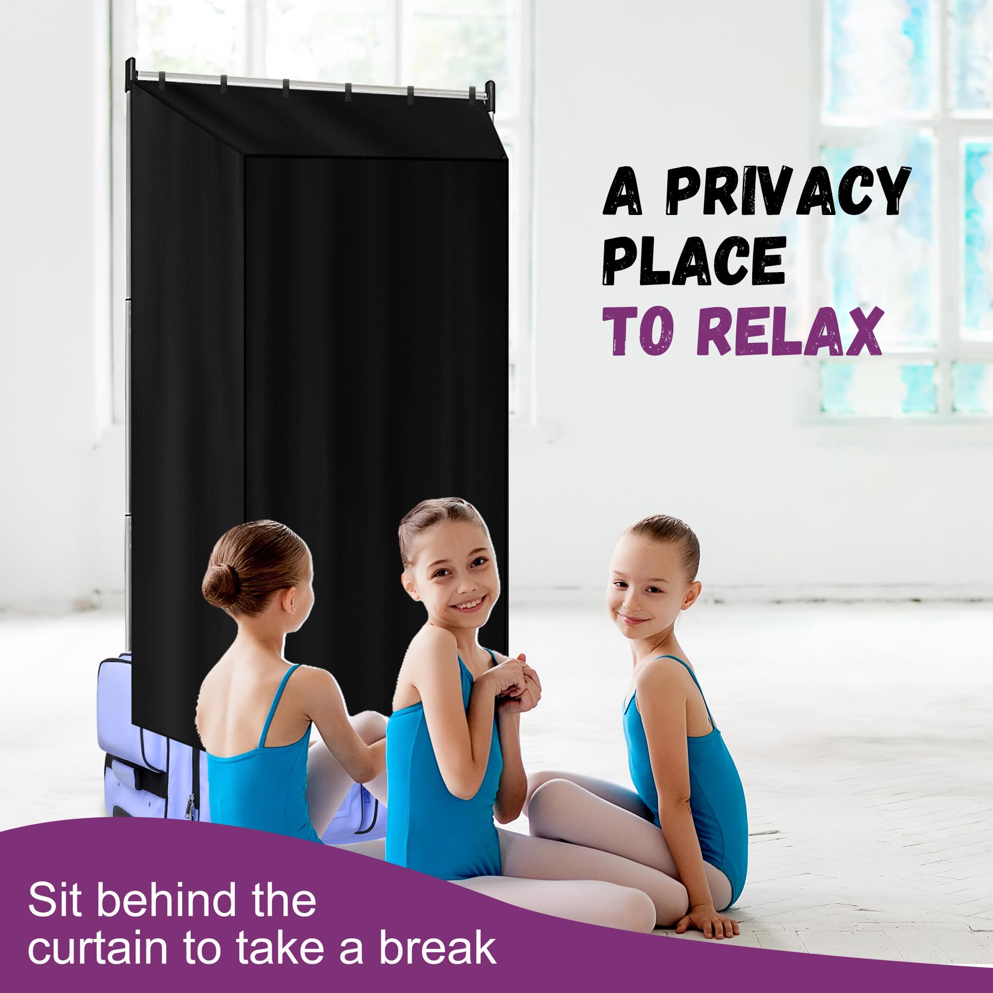 Runnico Three Sides Privacy Curtain For Dance Bag, Portable Dancer Changing Curtain With Storage Bag, Backstage Privacy Changing