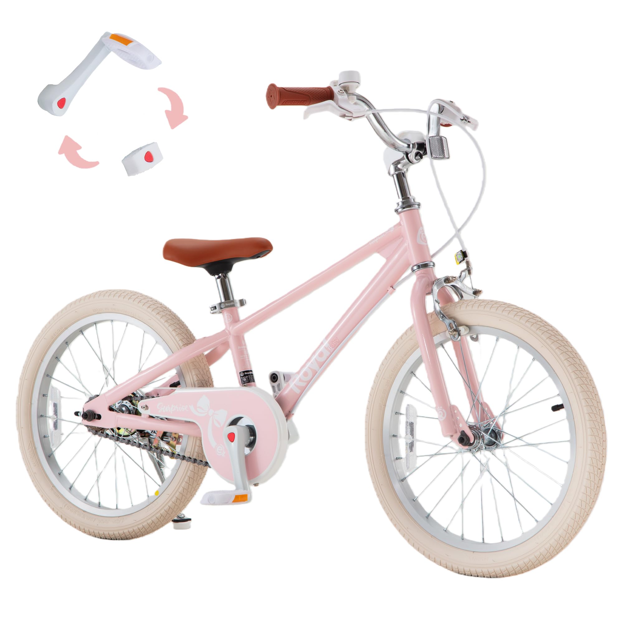 RoyalBaby EZ Kids Bike,18 Inch Convertible Balance to Pedal Bike for Boys & Girls,Beginner Bicycle for Ages 5-9 Years,Pink