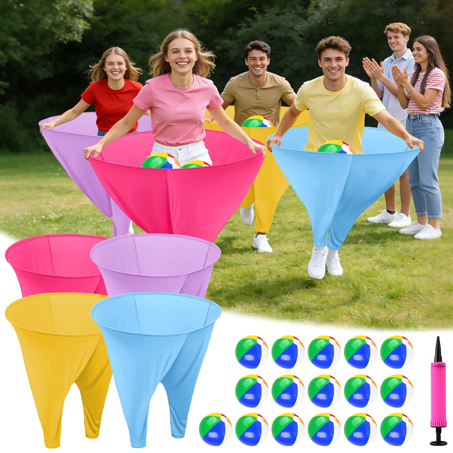 WUPIOS 4 Pack Granny Pants Yard Game Set, Fun Granny Pants Game for Adults with Big Pants, Bouncy Balls and Air Pump, Yard Games