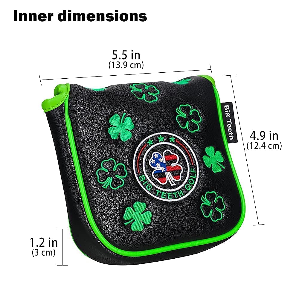 Big Teeth Lucky Clover Mallet Putter Cover Magnetic, Putter Covers For Golf Clubs Mallet, Putter Headcover Mallet Funny Fit Tayl