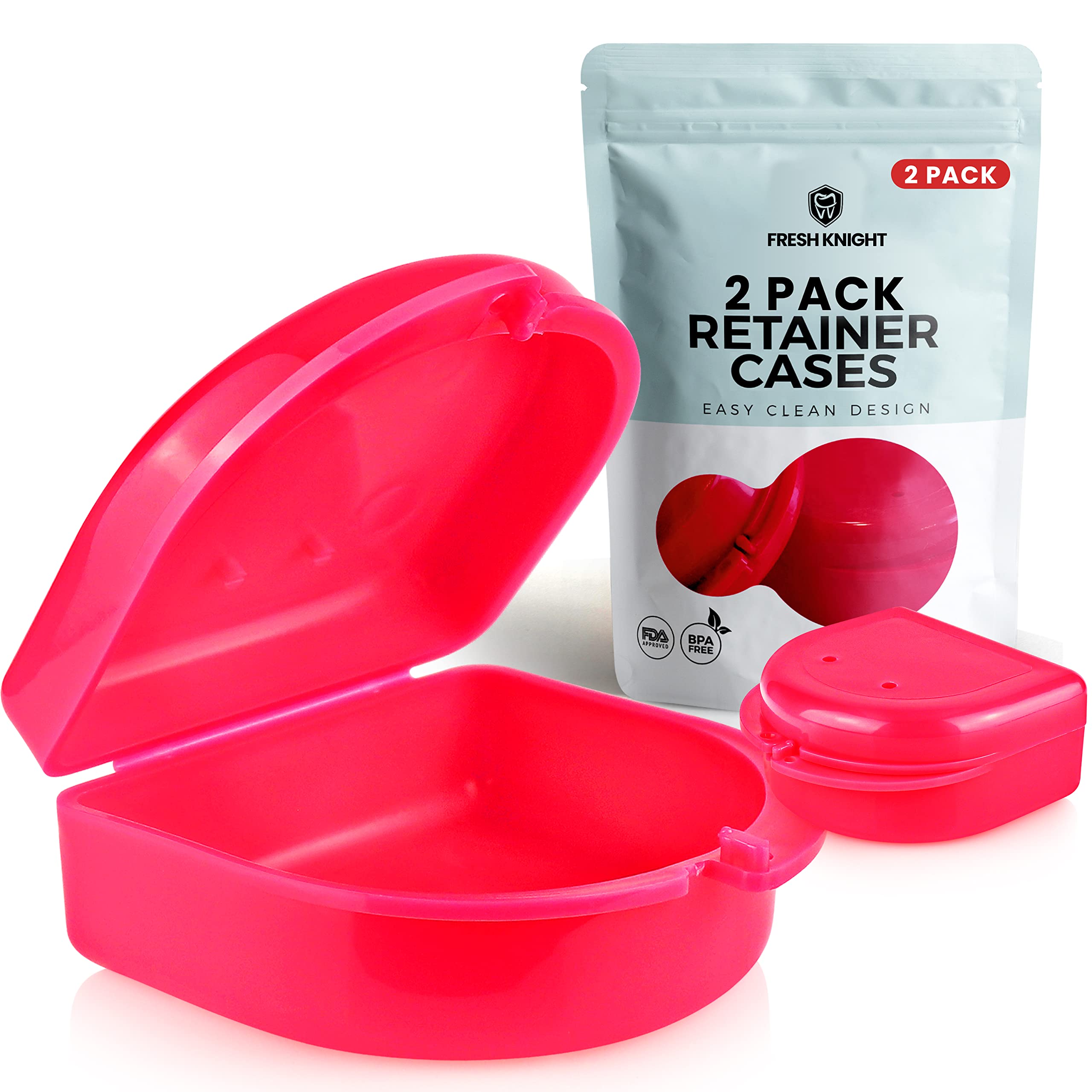 Fresh Knight Retainer Case (2 Pack). Retainer Case With Vent Holes. Perfect Denture Case, Mouth Guard Case, Aligner Case, Mouth 