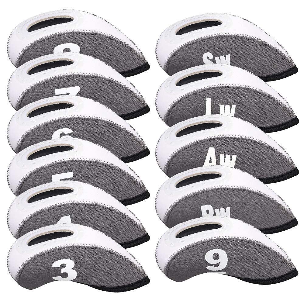 Big Teeth Golf Iron Head Covers 11Pcs Neoprene Golf Club Protector Flexible With Window And Number Tag Multi Color (Grey)