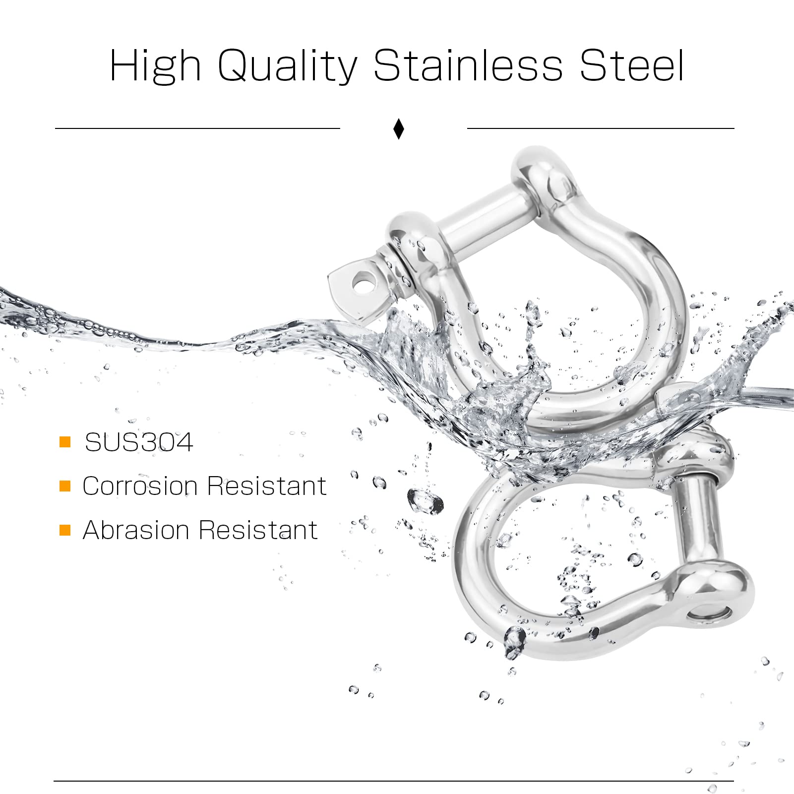 Amysports Heavy Duty Chain Shackle Stainless Lifting Load Pin Shackle Anchor Bow Marine Ring Shackles Steel Screw Outdoor M5 350