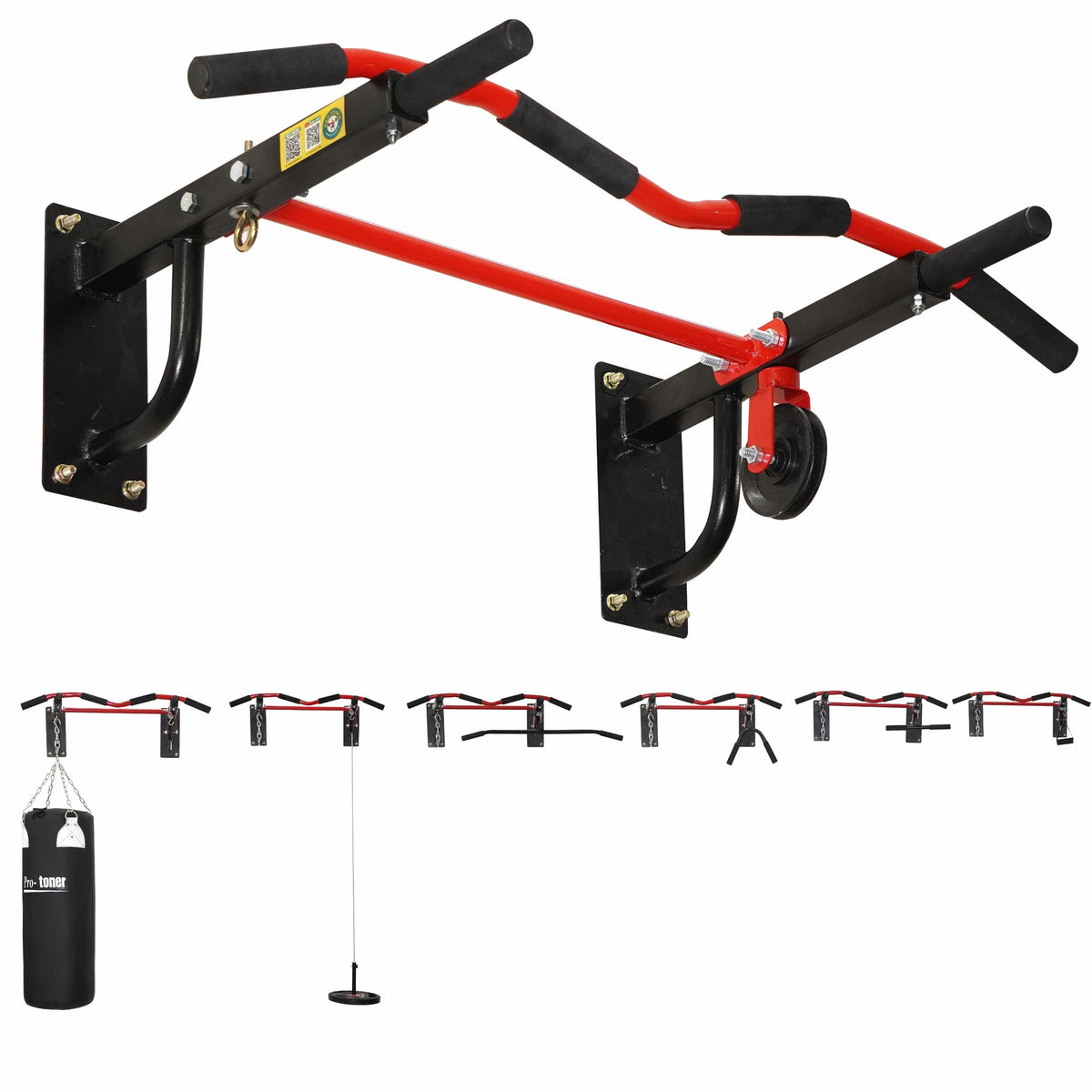 Protoner Multy Grip Chin Up Bar With Lats Triceps And Shoulder Extension, Punching Bag Hanger And 360 Degree Rotation Pulley