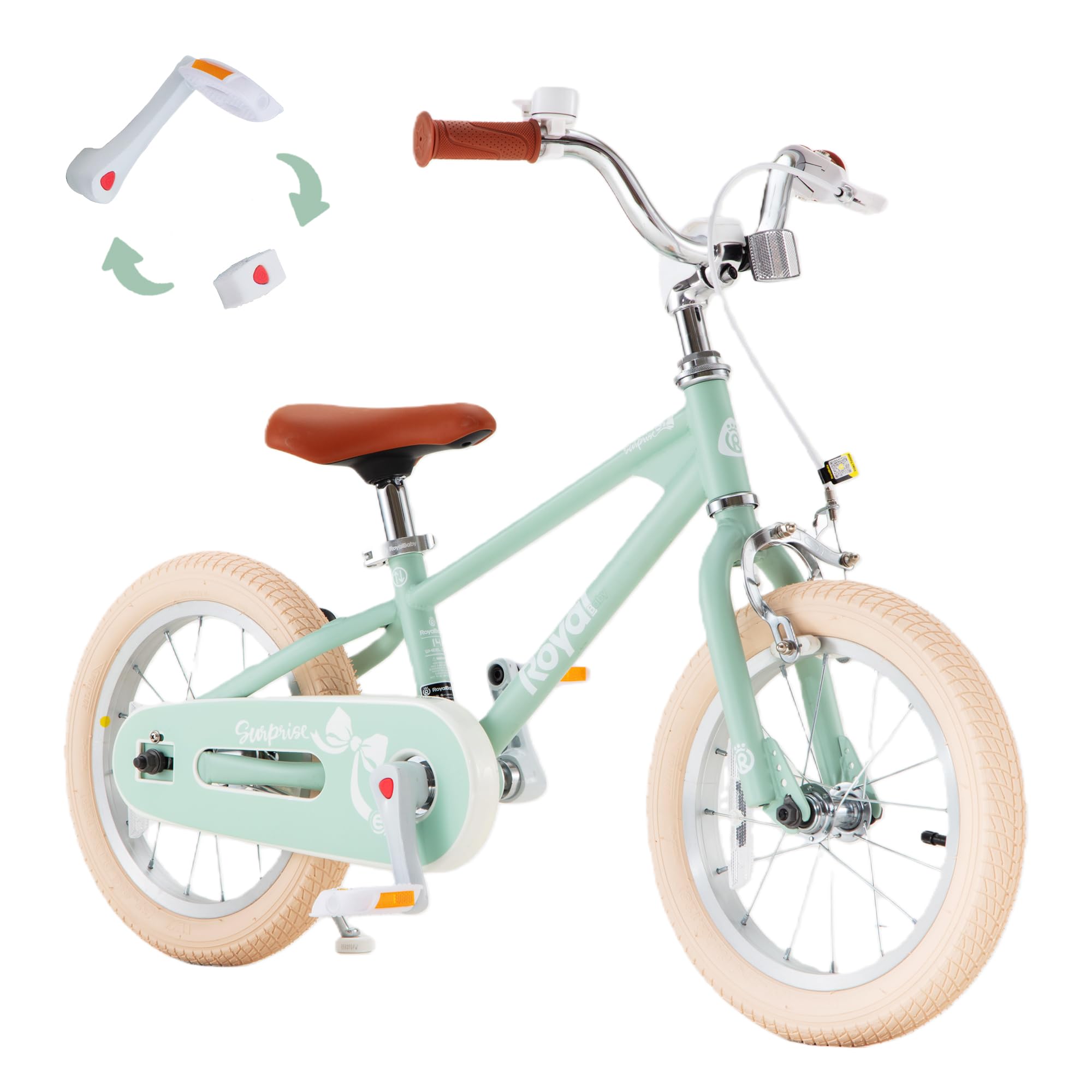 RoyalBaby EZ Kids Bike,12 Inch Convertible Balance to Pedal Bike for Boys & Girls,Beginner Bicycle for Ages 2-4 Years,Green