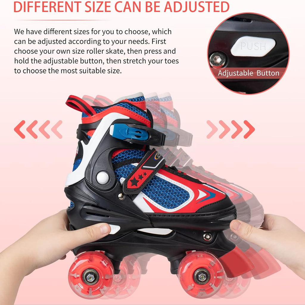 Kids Roller Skates For Boys - Red For Toddler Little Kids Age 4 5 6 7- Adjustable All Light Up Wheels Indoor Outdoor Sports Birt