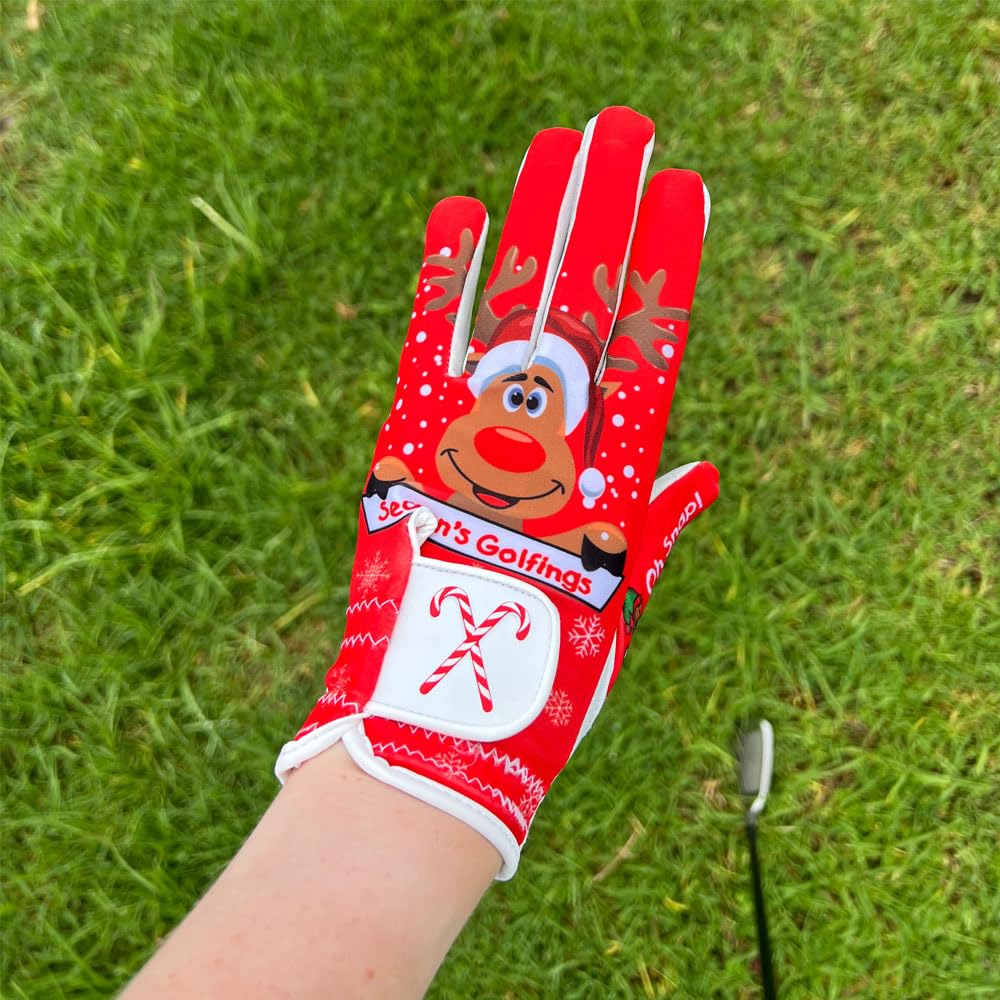 Giggle Golf Women'S Golf Glove (Medium, Worn On Right Hand, Holiday (Red))