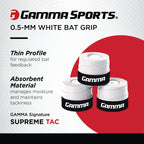 Gamma Sports Supreme Tac Baseball Bat Grip Wrap (3 Pack) - Tacky, Absorbent, Non-Slip, Easy To Apply - Great For Any Size Handle