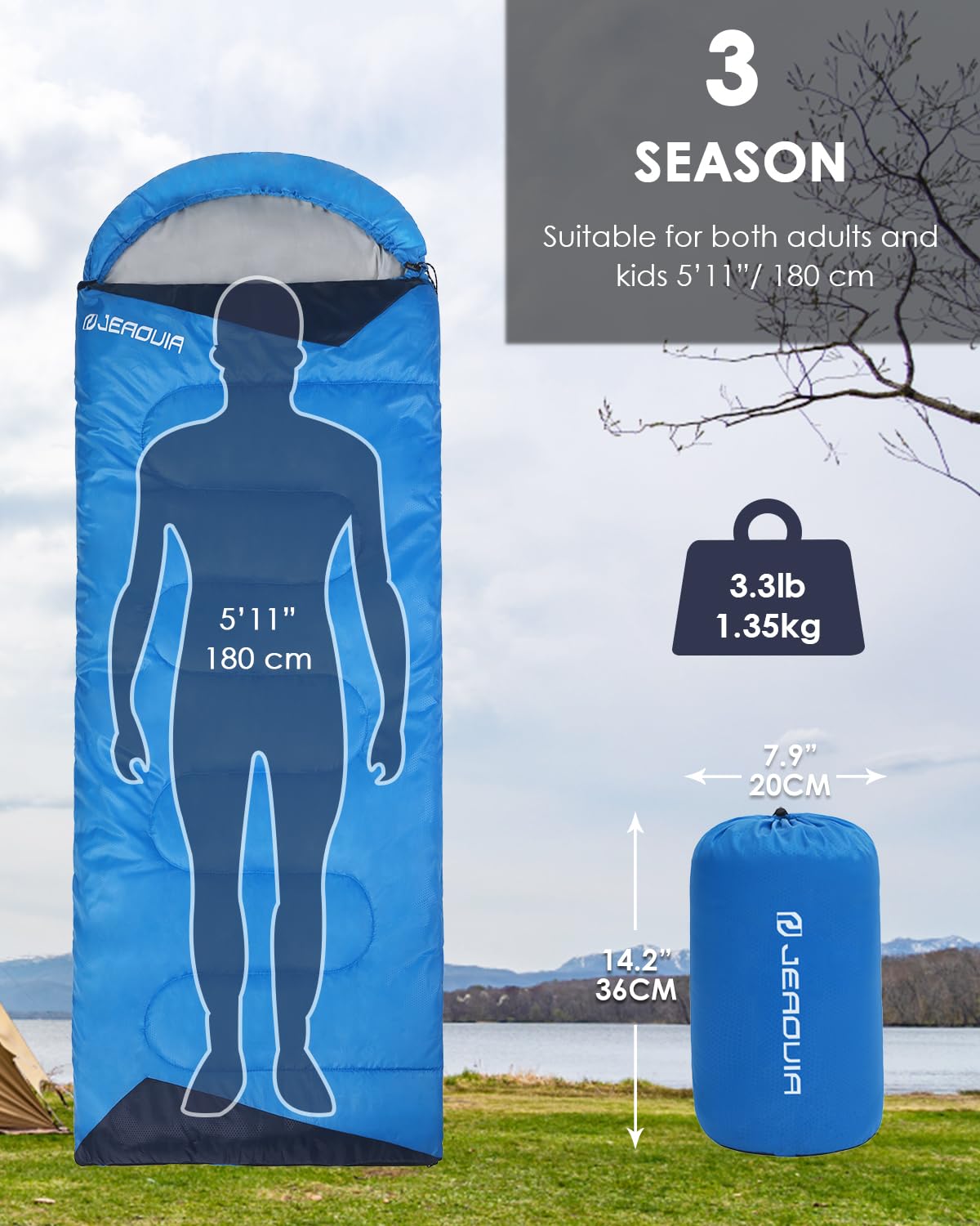 Sleeping Bag For Kids Adults Boys Girls Youth, Cold&Warm Weather, Backpacking Ultralight Lightweight Compact Waterproof For Camp