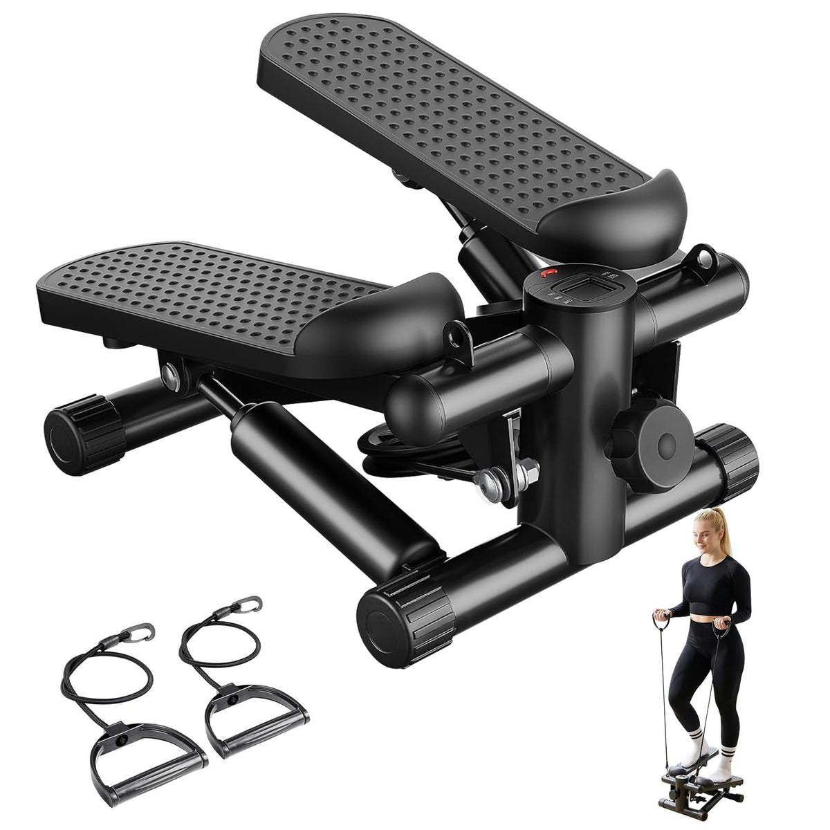 Compact Mini Stair Stepper with Resistance Bands for Home Fitness, 300 LBS