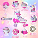 Kids Roller Skates For Girls Boys -Rose Red For Big Kids Age 7 8 9 10 - Adjustable All Light Up Wheels Butterfly And Flower Indo