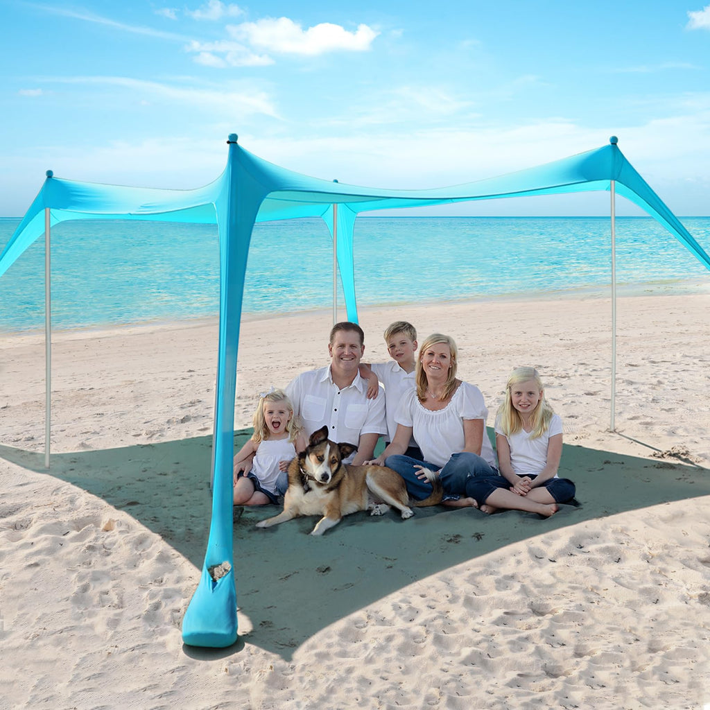 Beach Tent Sun Shelter - 10 X 10 Ft Beach Canopy Upf50+ Uv Protection With Sandbags, Poles, Grond Pegs And Anti-Wind Ropes For C