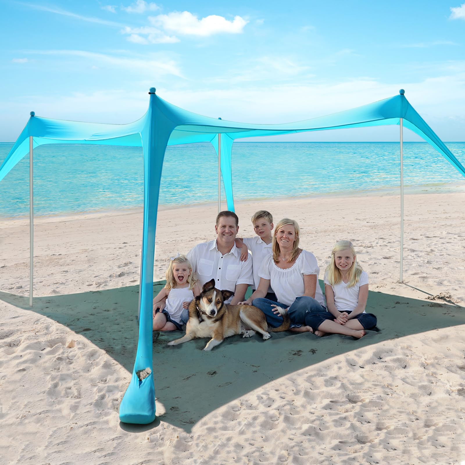 Beach Tent Sun Shelter - 10 X 10 Ft Beach Canopy Upf50+ Uv Protection With Sandbags, Poles, Grond Pegs And Anti-Wind Ropes For C