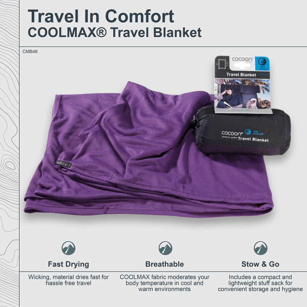 Cocoon - Coolmax Travel Blanket | Compact Throw Blanket For Camping And Hiking | Fits In Backpack | Attaches To Luggage | Travel