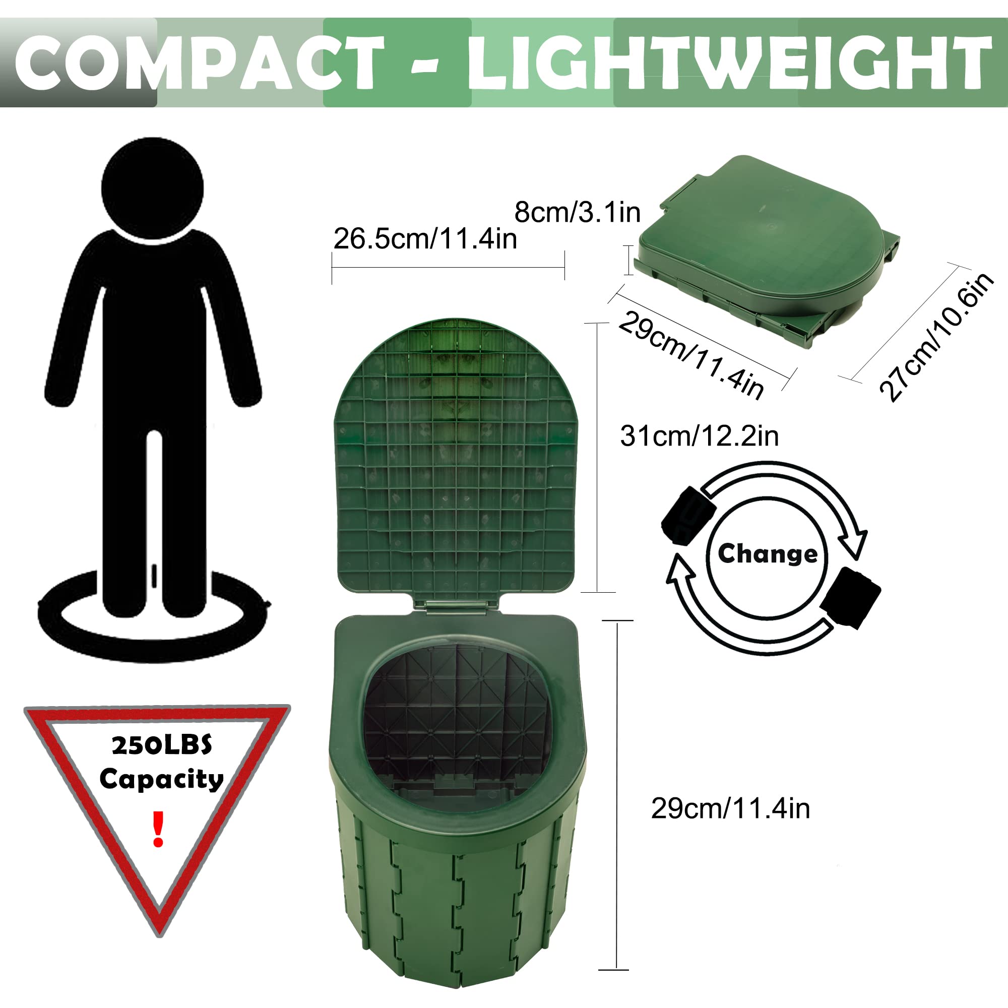 Kinspory Camping Toilet, Portable Toilet For Adults & Kids, Foldable Potty & Outdoor Emergency Sanitation Products, Trash Can, S